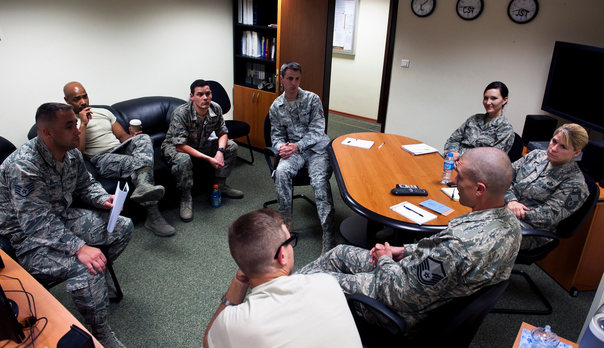 American Forces Network-Incirlik Airmen address issues regarding sexual assault prevention and response June 19, 2013, at Incirlik Air Base, Turkey. During the Department of Defense initiative SAPR down day, units across the base broke into their units to take the time to talk about difficult situations involving sexual assault. (U.S Air Force photo by Senior Airman Daniel Phelps/Released)