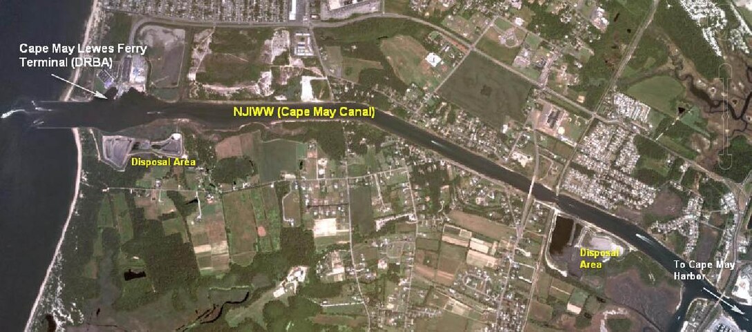 The location of the Cape May Canal as part of the New Jersey Intracoastal Waterway project. The project provides a safe, reliable, and operational navigation channel for the East Coast’s largest and 5th most valuable commercial fishing fleet in the U.S. (Cape May/Wildwood) and nine U.S. Coast Guard Stations including Cape May training base. 