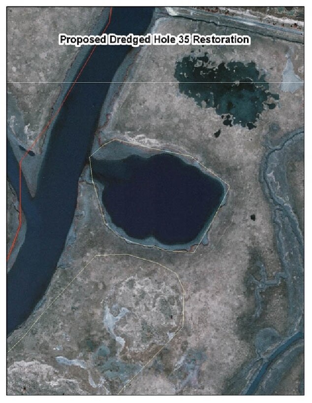 The Dredged Hole 35 Restoration Project involves filling the existing dredged hole with approximately 118,000 cubic yards of dredged material from NJIWW maintenance dredging to restore approximately 4 acres of submerged aquatic vegetation and fisheries habitat.
