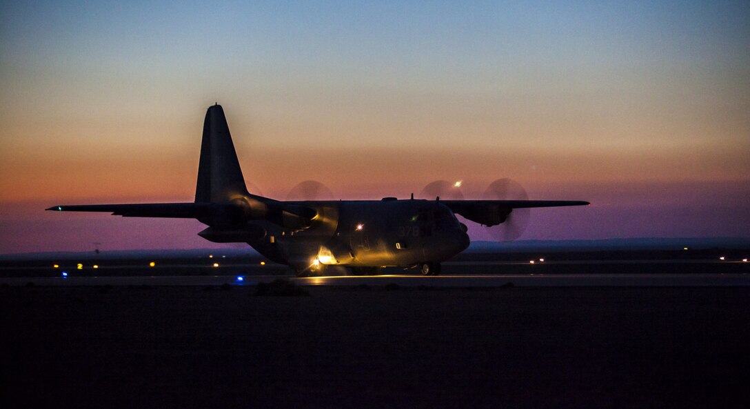 A C-130J Hercules assigned to 26th Marine Expeditionary Unit (MEU) command element, transports Maritime Raid Force Marines to conduct parachute operations over King Faisal Air Base in Jordan, June 18, 2013. Exercise Eager Lion 2013 is an annual, multinational exercise designed to strengthen military-to-military relationships and enhance security and stability in the region by responding to realistic, modern-day security scenarios. The 26th MEU is a Marine Air-Ground Task Force forward-deployed to the U.S. 5th Fleet area of responsibility aboard the Kearsarge Amphibious Ready Group serving as a sea-based, expeditionary crisis response force capable of conducting amphibious operations across the full range of military operations. (U.S. Marine Corps photo by Sgt. Christopher Q. Stone, 26th MEU Combat Camera/Released)