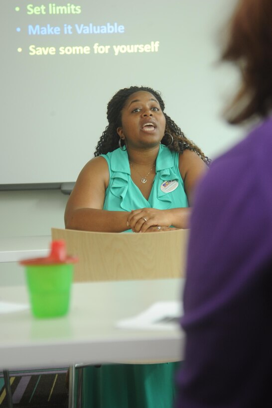 Dana Boykins, family care behavioral specialist, teaches a parenting class aboard Marine Corps Base Quantico on June 19, 2013. Setting routines was the topic of the quarterly class.