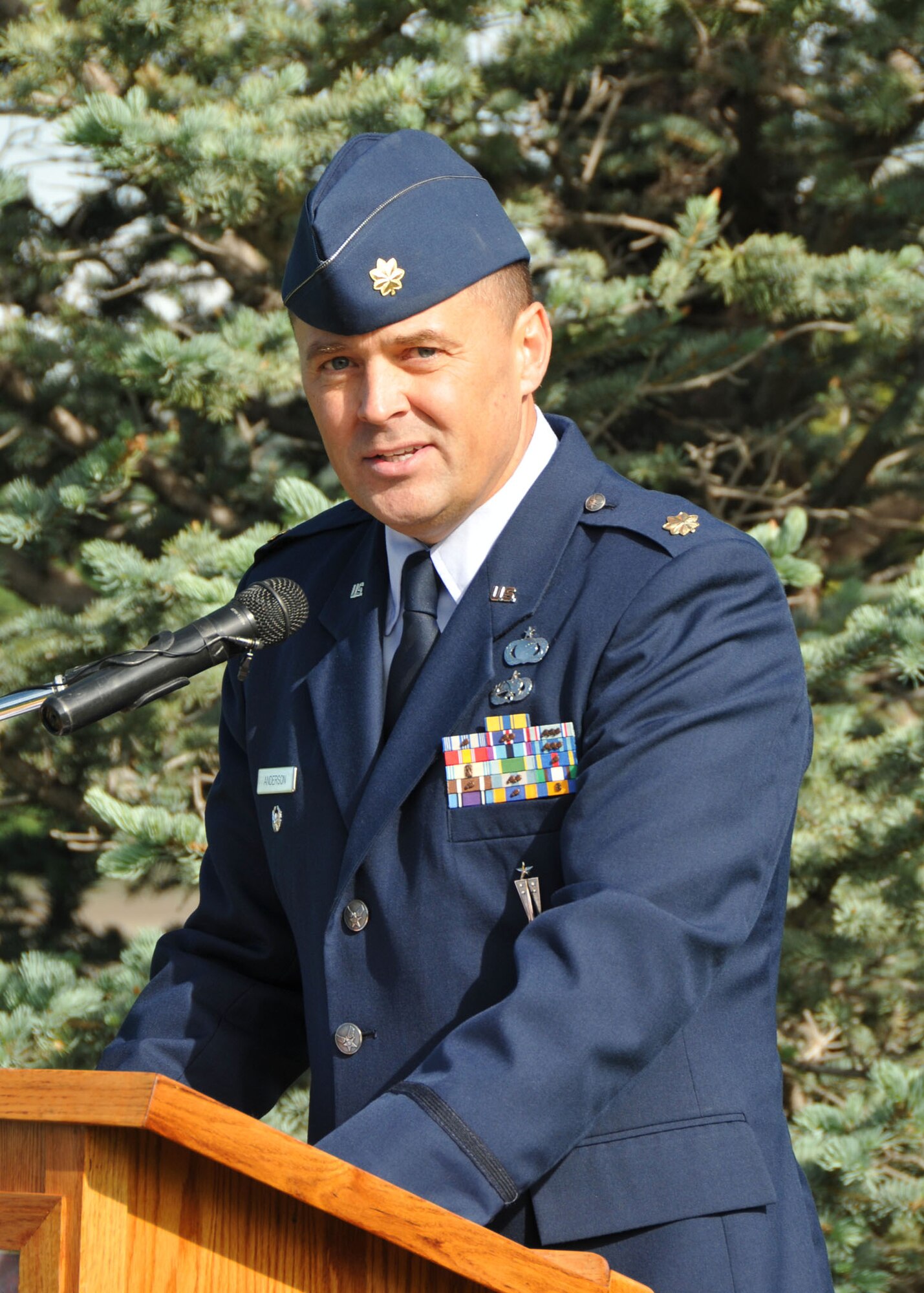 Maj. Rick Anderson, 120th Fighter Wing director of equal opportunity, served as the master of ceremonies during the Flag Day ceremony held at Broadwater Overlook Park on June 14. (Air National Guard photo/Senior Master Sgt. Eric Peterson)    