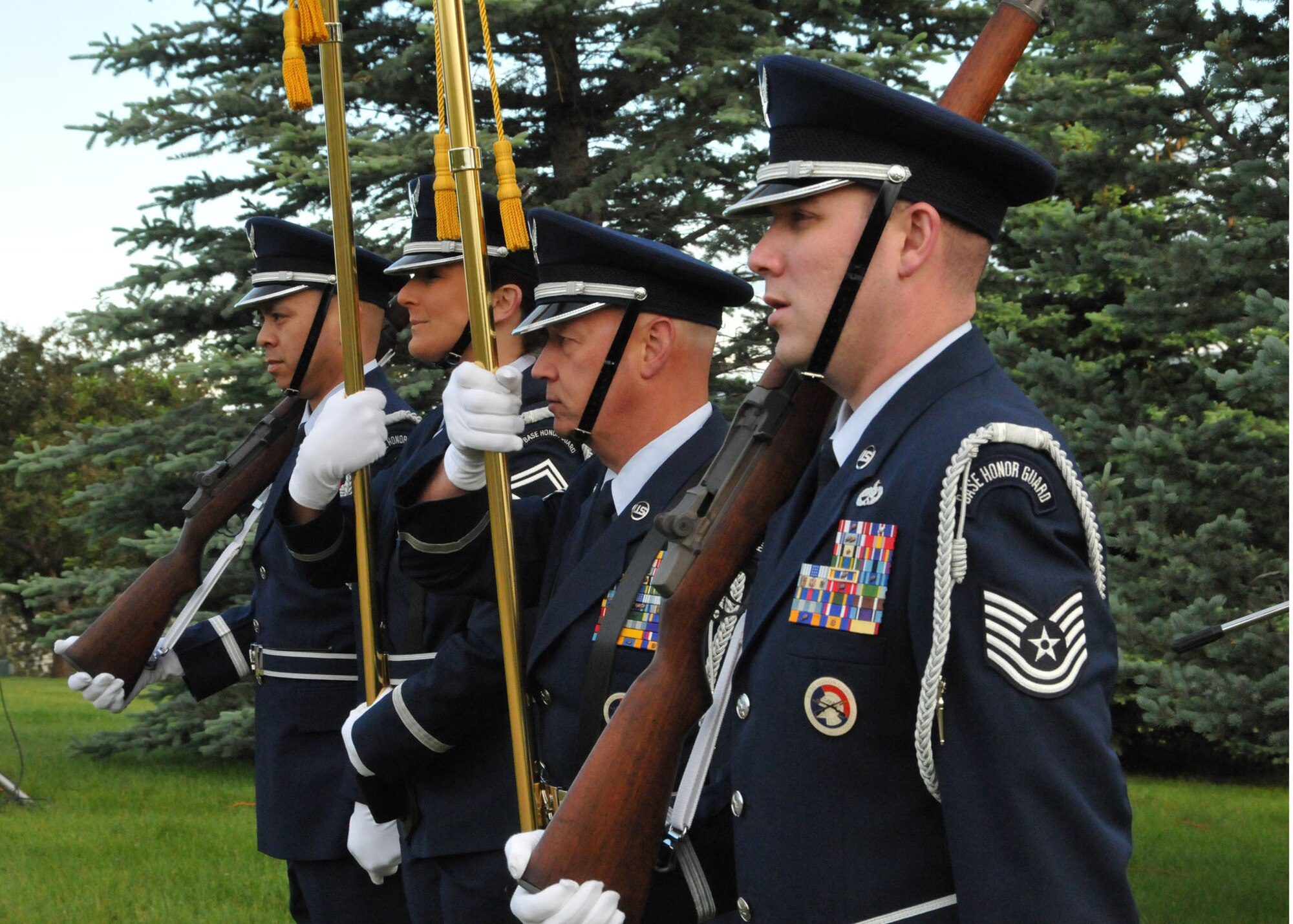 Members of the Montana Air National Guard Honor Guard served as the color guard for the Flag Day ceremony held at Broadwater Overlook Park in Great Falls, Mont., on June 14.  (Air National Guard photo/Senior Master Sgt. 
Eric Peterson)
