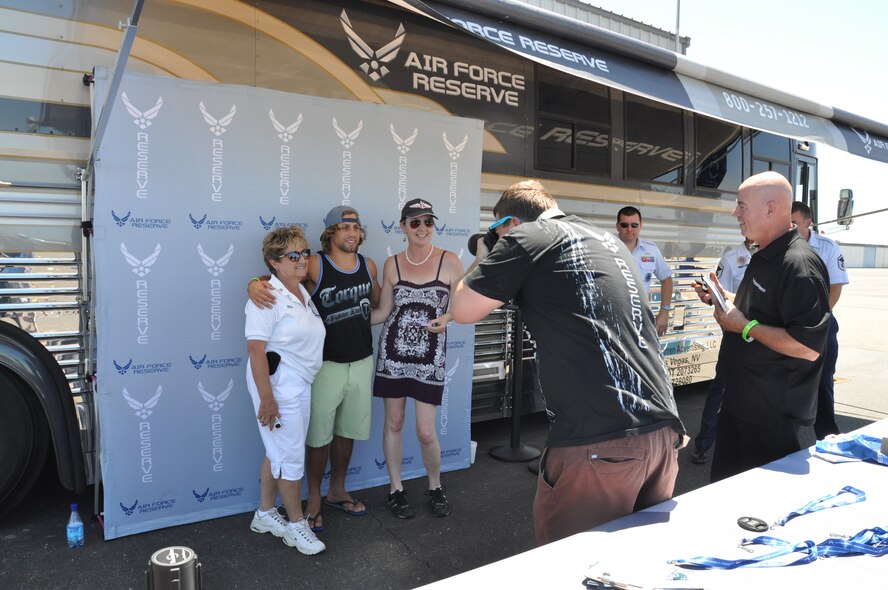 940th Wing recruiters and UFC fighter and Sacramento native, Urijah Faber, attended the Golden West Regional Fly-In and Airshow at the Yuba County Airport June 7-9. Golden West brings aviation enthusiasts from all over the West gathering to celebrate their shared love of flight and the future of aviation technology. (U,S. Air Force Photo/Capt Joe Simms)