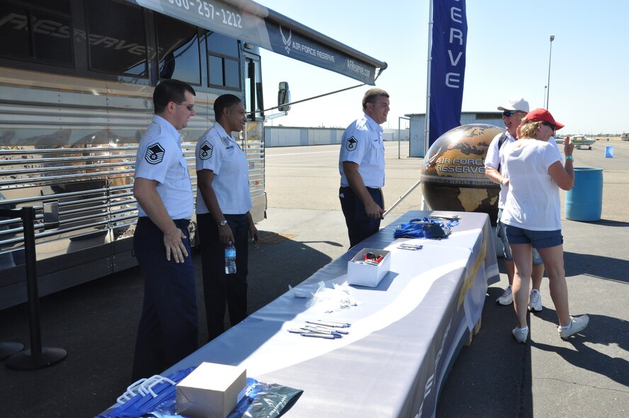940th Wing recruiters and UFC fighter and Sacramento native, Urijah Faber, attended the Golden West Regional Fly-In and Airshow at the Yuba County Airport June 7-9. Golden West brings aviation enthusiasts from all over the West gathering to celebrate their shared love of flight and celebrate the future of aviation technology. (U,S. Air Force Photo/Capt Joe Simms)