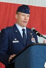 Col. Lance “Spike” Landrum speaks at the 388th Fighter Wing change of command ceremony June 14 at Hill Air Force Base, Utah. Landrum assumed command of the fighter wing. (Alex R. Lloyd/U.S. Air Force)