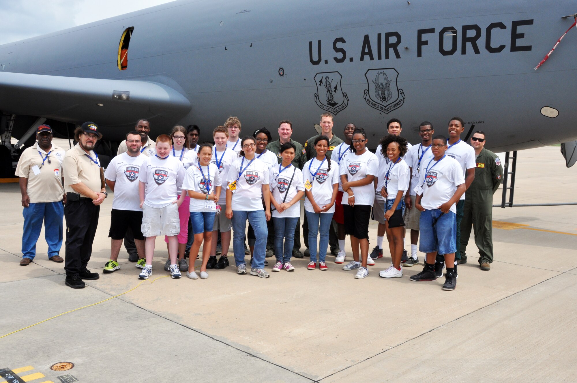 Eighteen members of the Charles B Hall chapter of Tuskegee Airmen spent four days at Tinker Air Force Base participating in various projects.  The local chapter has been planning this four-day camp for about seven months.  The kids, ages 13 – 17, also toured the Federal Aviation Administration facility as well as spending some time on a KC-135 Stratotanker here at the 507th Air Refueling Wing.  According to Mahlon Smith, vice president of the local chapter, the program is designed to allow the youth to gain an appreciation of the story and lessons of America’s first black military aviators.  (U.S. Air Force photo/Senior Airman Mark Hybers)