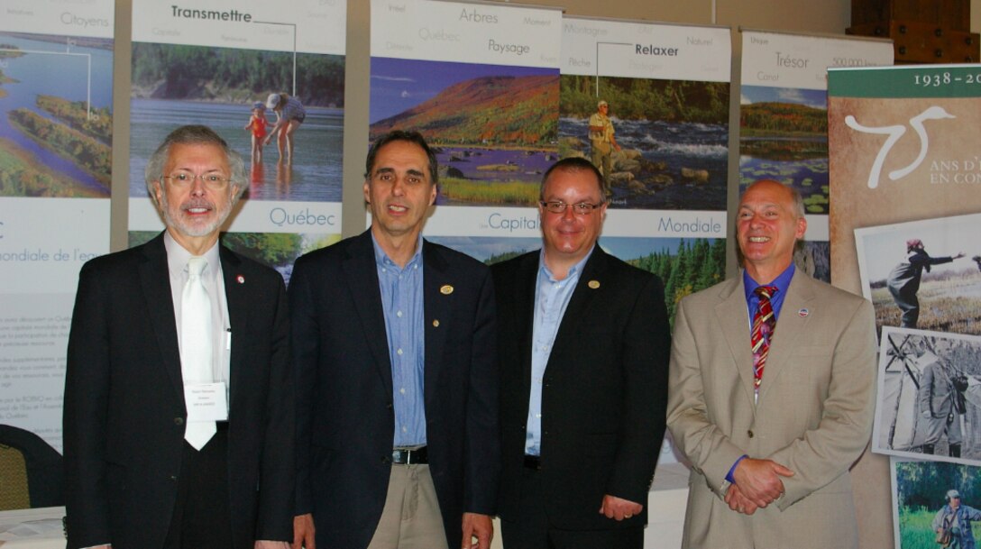 Guest speakers at NANBO’s General Assembly & Symposium, 27-29 May 2013 (L-R): Bob Pietrowsky, Director of USACE IWR & ICIWaRM;  Benard Fillion, Directeur du Québec de Canards llimités Canada;  Wade Lewis, Canards Illimités Canada – Atlantique; David Evans, U.S. EPA.