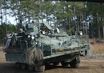 A Stryker vehicle from the 56th SBCT, Pennsylvania National Guard moves out to conduct joint operations during JRTC rotation 09-02 at Ft. Polk, La.