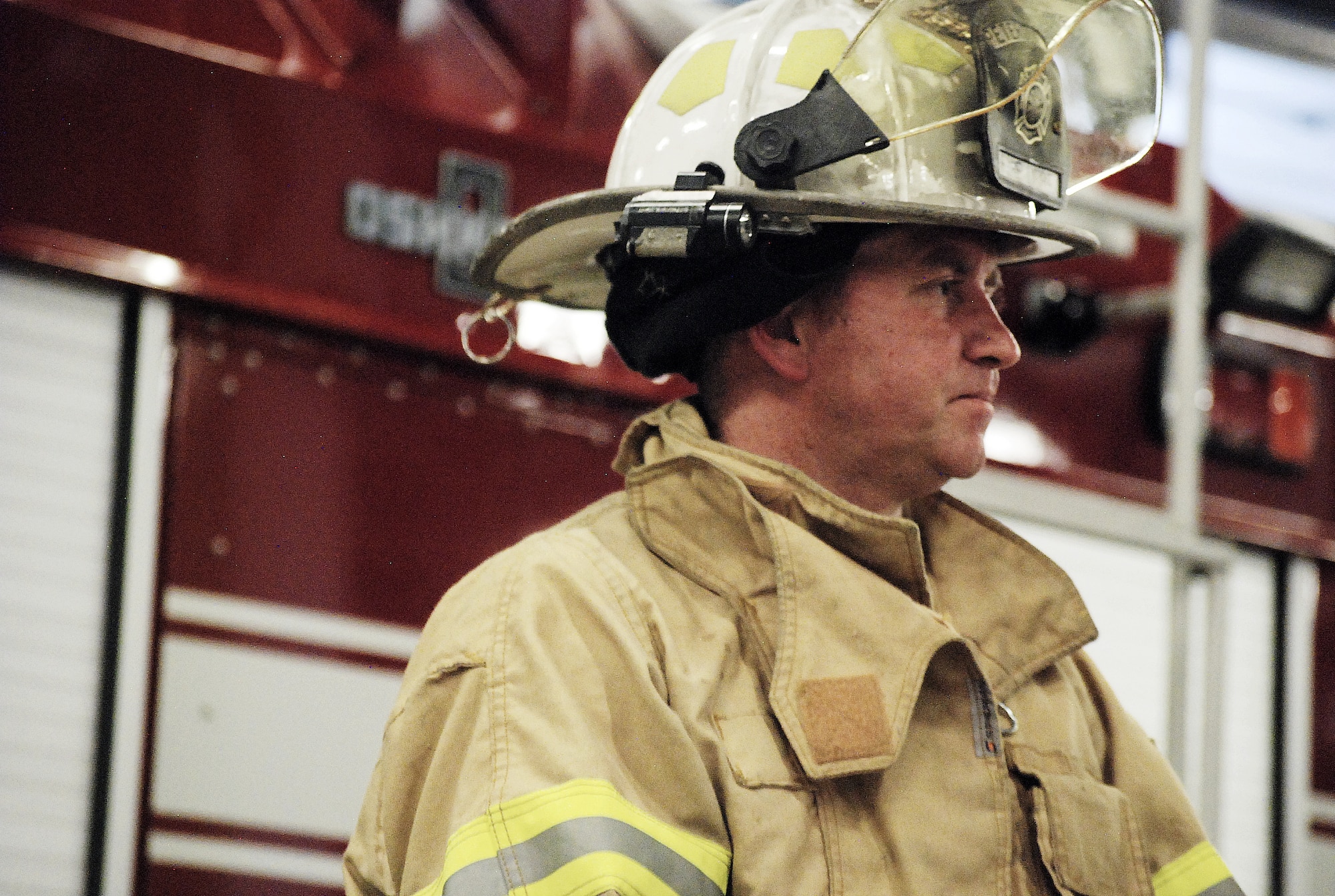 PETERSON AIR FORCE BASE, Colo. – Master Sgt. Jerry Reynolds, a firefighter with the 21st Civil Engineer Squadron, talked about his experiences during the Black Forest Fire, where Peterson volunteered 11 personnel and a fire truck as part of a mutual aid agreement with the city of Colorado Springs. The Black Forest Fire broke out June 11 and developed into the most destructive wildfire in Colorado history. (U.S. Air Force photo/Michael Golembesky)