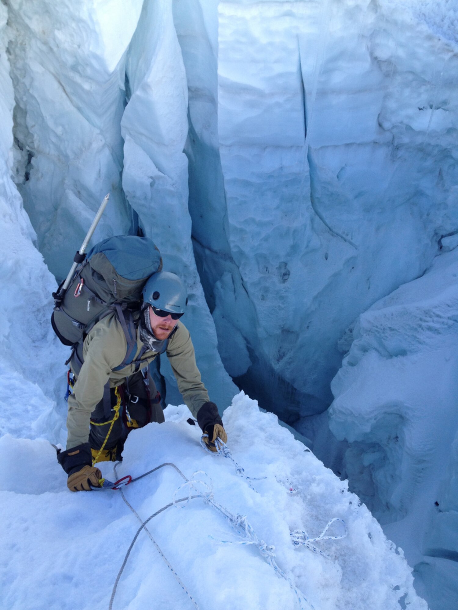 The Khumbu Ice Fall can be treacherous, between the altitude and the ice avalanches without a good risk management plan like Capt Andrew (Drew) Ackles and the USAF 7 Summits Team had. (Courtsey Photo)