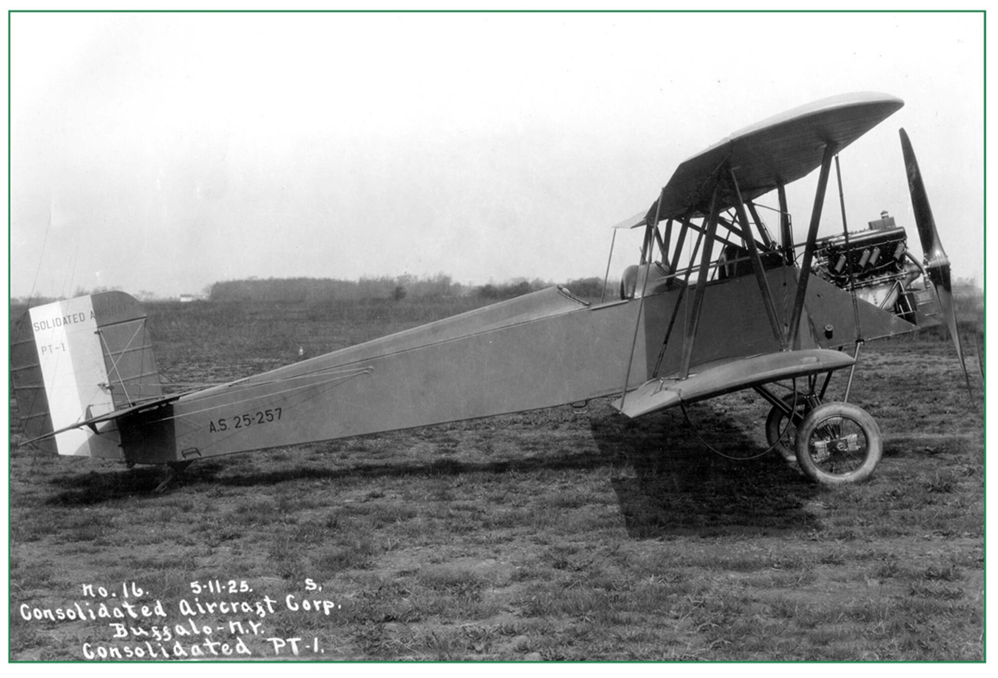 Consolidated Aircraft Corporation PT-1 “Trusty” on the line at Robertson Field, Saint Louis, 1925.  The PT-1 was a bi-plane primarily utilized for training pilots (131st Bomb Wing file photo/RELEASED)