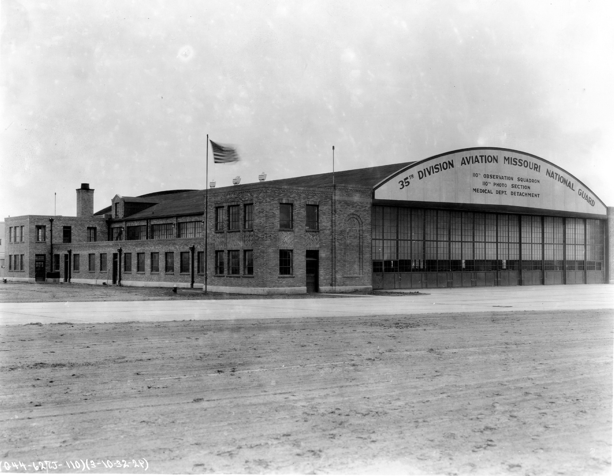 Newly constructed 110th Observation Squadron “Hanger One” at Robertson Field, Saint Louis, 1932. (131st Bomb Wing file photo/RELEASED)