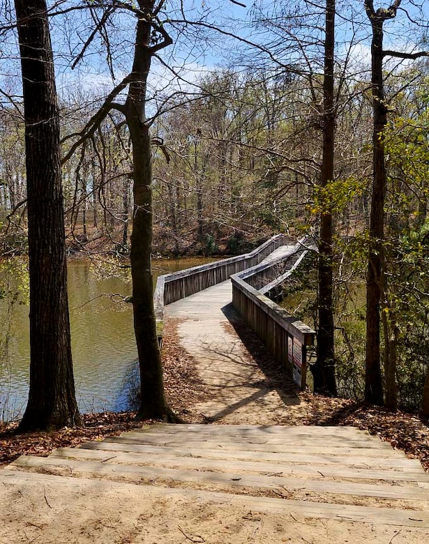 The Fort Eustis, Va., nature trail crosses the Fort Eustis Lake, a manmade lake designed to catch runoff and divert it from the installation. Trail-goers can also bring their fishing poles with them since the lake is a license-free, catch-and-release area. (U.S. Air Force photo by Senior Airman Jason Brown/Released)