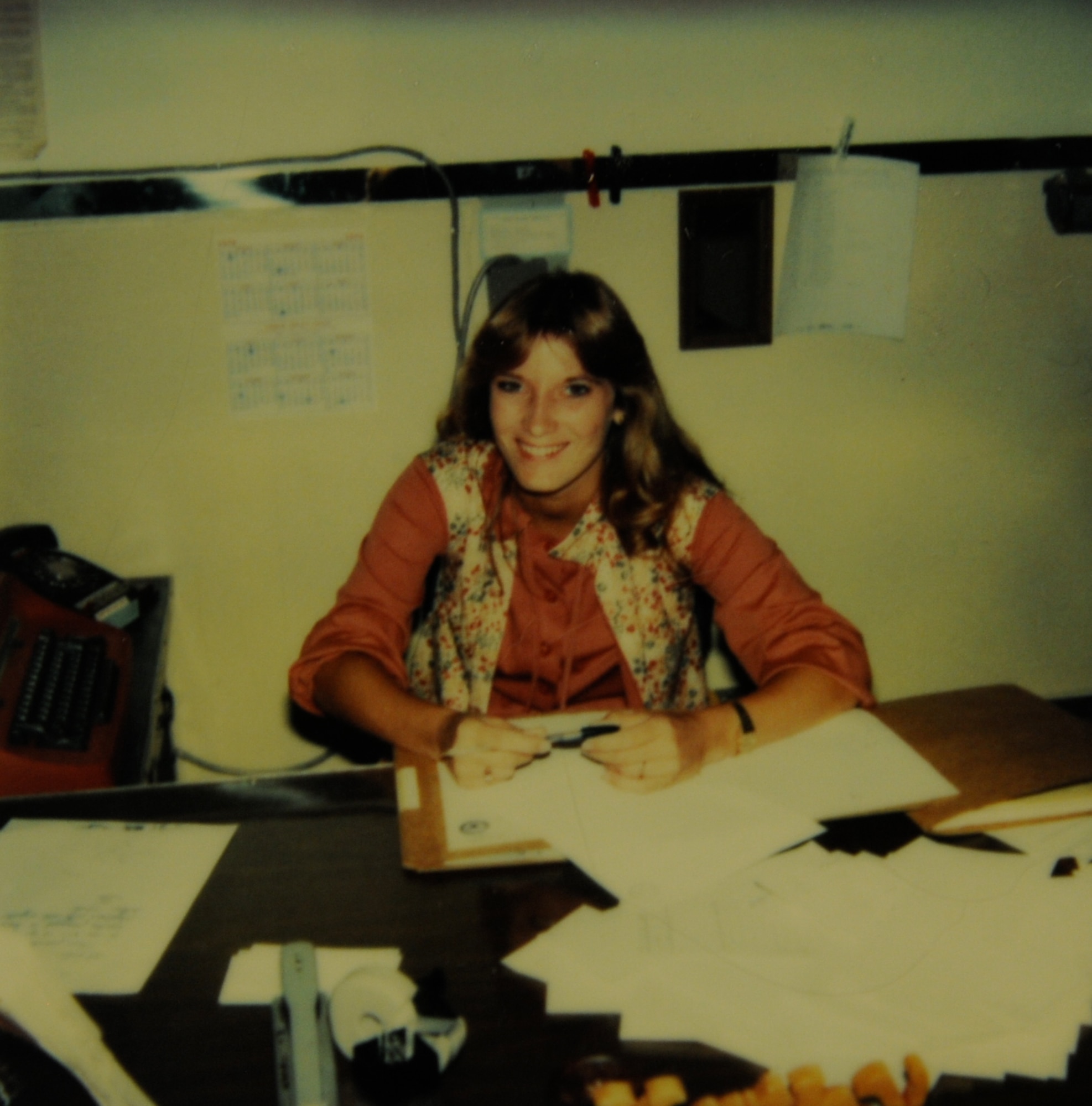 Kathy Burge sits behind her desk working as a computer aide at Tinker Air Force Base, Okla., in 1979. Burge is currently the 71st Flying Training Wing operations plans officer at Vance Air Force Base Okla. Burge started her career at Tinker Air Force Base, Okla., in 1977 as a clerk stenographer. She will retire June 28. (Courtesy photo) 