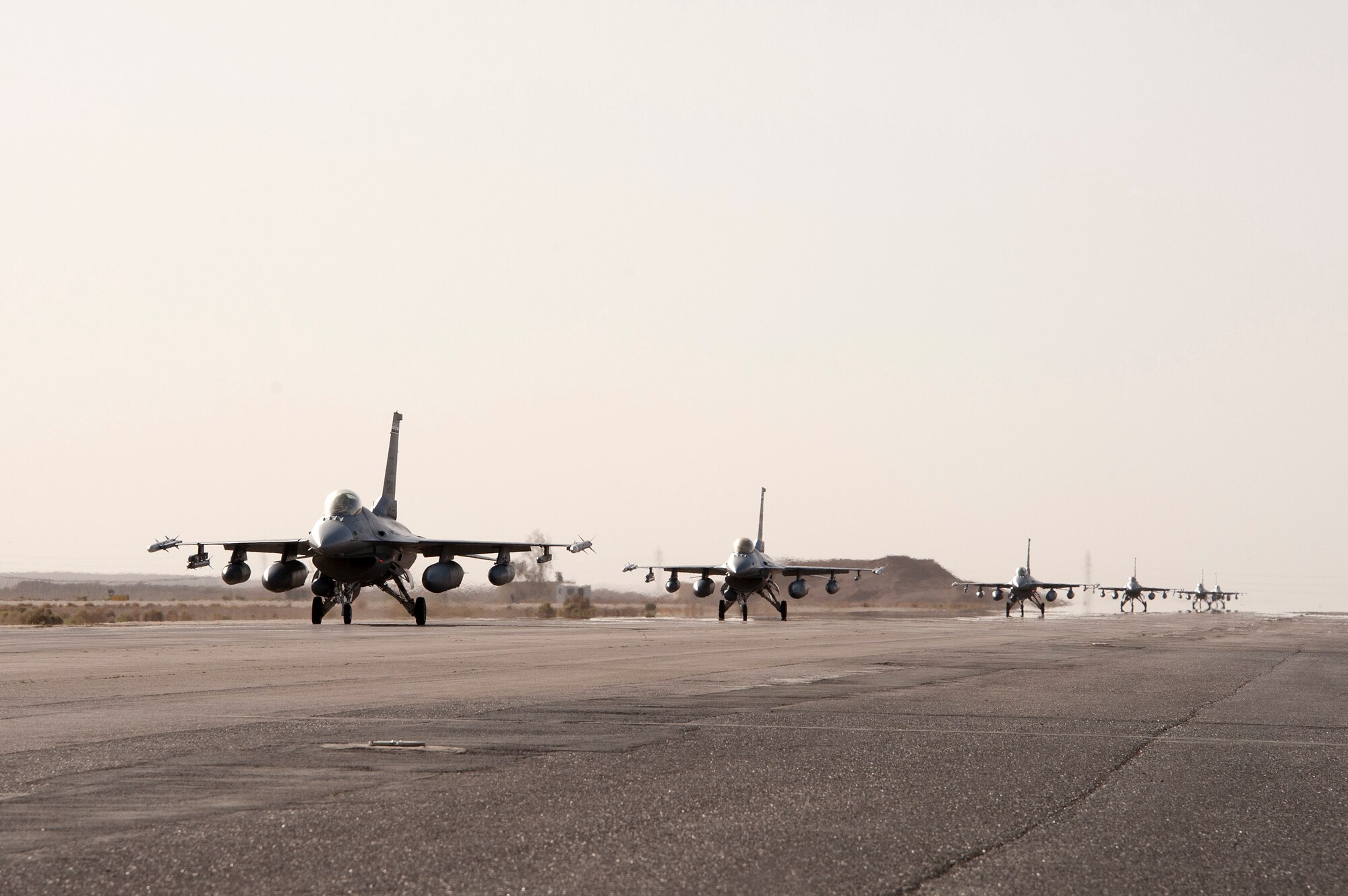 F-16 Fighting Falcons from the Colorado Air National Guard arrives at a training base in Northern Jordan as part of the Eager Lion exercise. Eager Lion is a U.S. Central Command-directed, irregular warfare-themed exercise focusing on missions the United States and its coalition partners might perform in support of global contingency operations. (U.S. Air National Guard photo by Senior Master Sgt. John P. Rohrer)