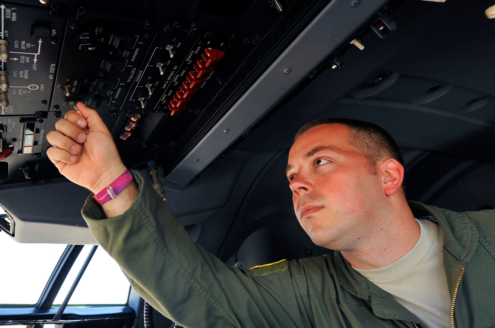 Senior Airman Nicholas Cunningham, 37th Airlift Wing loadmaster, conducts a pre-flight inspection on a C-130J Super Hercules, June 17, 2013, Ramstein Air Base, Germany. (U.S. Air Force photo/Airman 1st Class Trevor Rhynes)