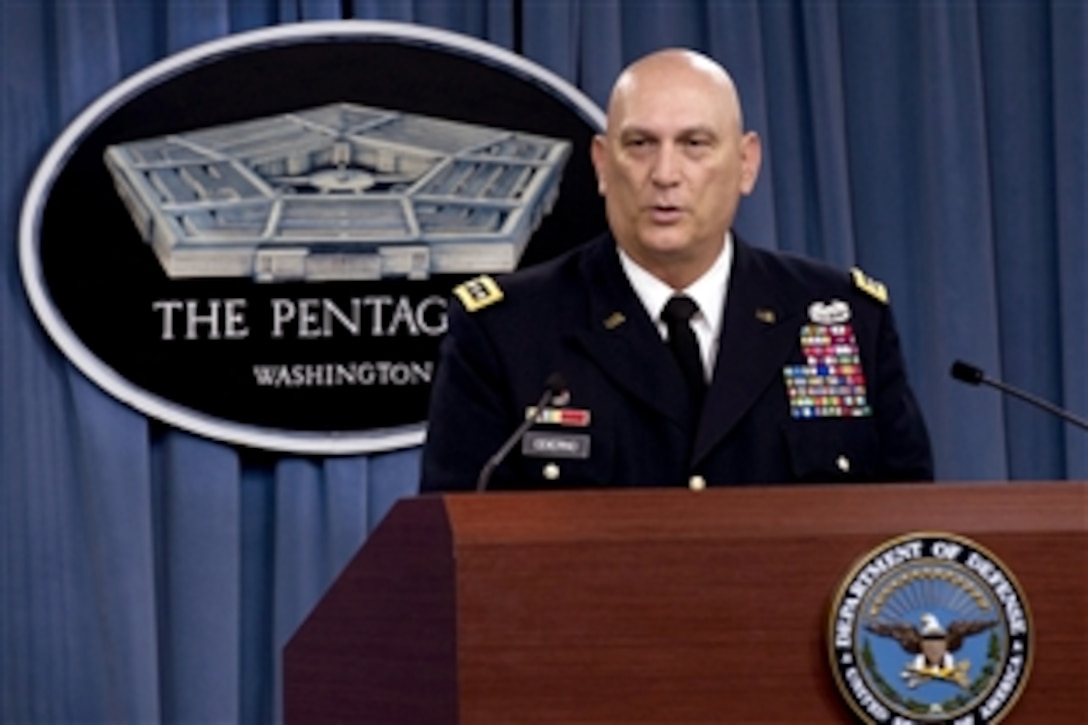 U.S. Army Gen. Ray Odierno outlines impending cuts and realignments within the Army's force structure during a Pentagon briefing, June 25, 2013. 