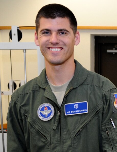 Airman 1st Class William Ensrud, an aerospace physiology technician with the 71st Medical Operations Support Squadron, is one of three Team Vance members selected for promotion to senior airman below the zone at Vance Air Force Base, Okla. (U.S. Air Force photo/ Senior Airman Frank Casciotta)