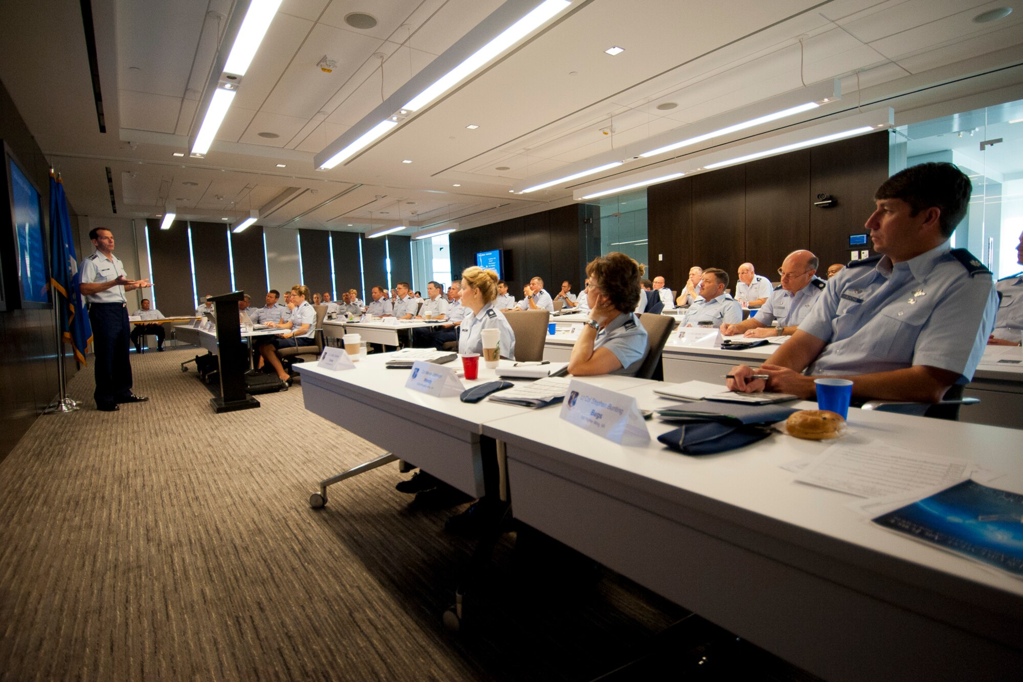 Lt. Gen. Stanley E. Clarke III, the director of the Air National Guard, discusses the ANG vision, priorities, and potential challenges ahead with attendees during the ANG Commander’s Development Course at Joint Base Andrews, Md., June 26, 2013. The ANG Commander’s Development Course is designed to provide leaders with tools and information to enhance their leadership skills, gathering experiences of seasoned commanders and leaders throughout the ANG to offer information and perspective for addressing a broad spectrum of challenges and opportunities. (U.S. Air National Guard photo by Master Sgt. Marvin R. Preston/RELEASED)