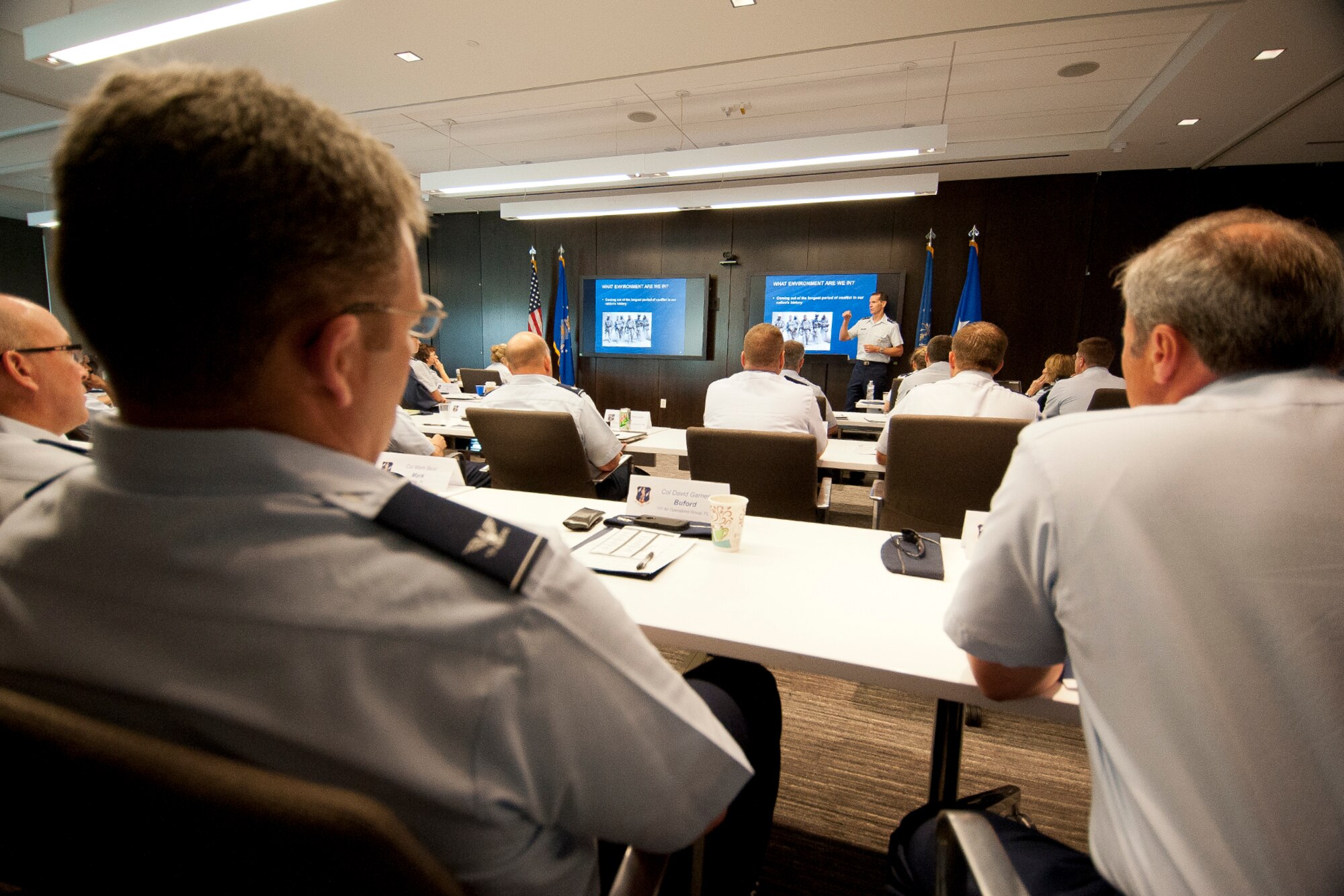 Lt. Gen. Stanley E. Clarke III, the director of the Air National Guard, discusses the ANG vision, priorities, and potential challenges ahead with attendees during the ANG Commander’s Development Course at Joint Base Andrews, Md., June 26, 2013. The ANG Commander’s Development Course is designed to provide leaders with tools and information to enhance their leadership skills, gathering experiences of seasoned commanders and leaders throughout the ANG to offer information and perspective for addressing a broad spectrum of challenges and opportunities. (U.S. Air National Guard photo by Master Sgt. Marvin R. Preston/RELEASED)
