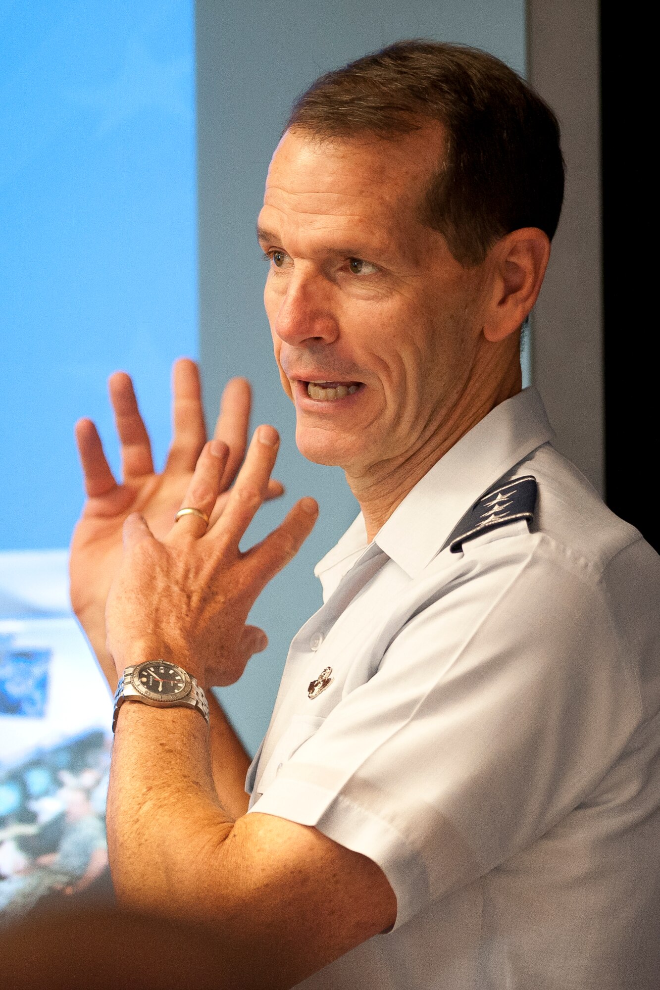 Lt. Gen. Stanley E. Clarke III, the director of the Air National Guard, discusses the ANG vision, priorities, and potential challenges ahead with attendees during the ANG Commander’s Development Course at Joint Base Andrews, Md., June 26, 2013. The ANG Commander’s Development Course is designed to provide leaders with tools and information to enhance their leadership skills, gathering experiences of seasoned commanders and leaders throughout the ANG to offer information and perspective for addressing a broad spectrum of challenges and opportunities. (U.S. Air National Guard photo by Master Sgt. Marvin R. Preston/RELEASED)