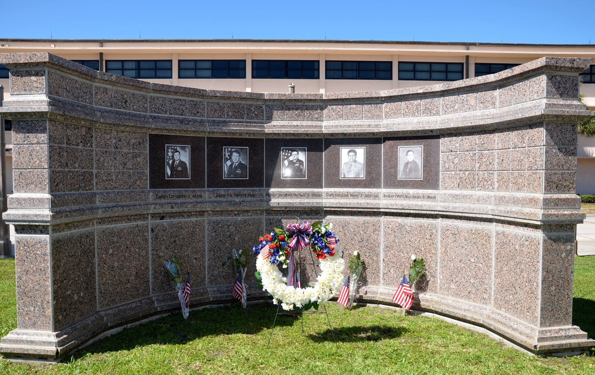 A Khobar Tower memorial stands at Patrick Air Force Base in remembrance of five fallen Rescue Airmen and 14 other Airmen killed on June 25, 1996, during terrorist attacks.  In all, 19 U.S. servicemen and one Saudi were killed and 372 of many nationalities were wounded.  The 920th RQW is an Air Force Reserve combat-search-and-rescue unit comprised of 1,700 Airmen and flies both fixed and rotor wing aircraft. (U.S. Air Force photo/2nd Lt. Leslie Forshaw)