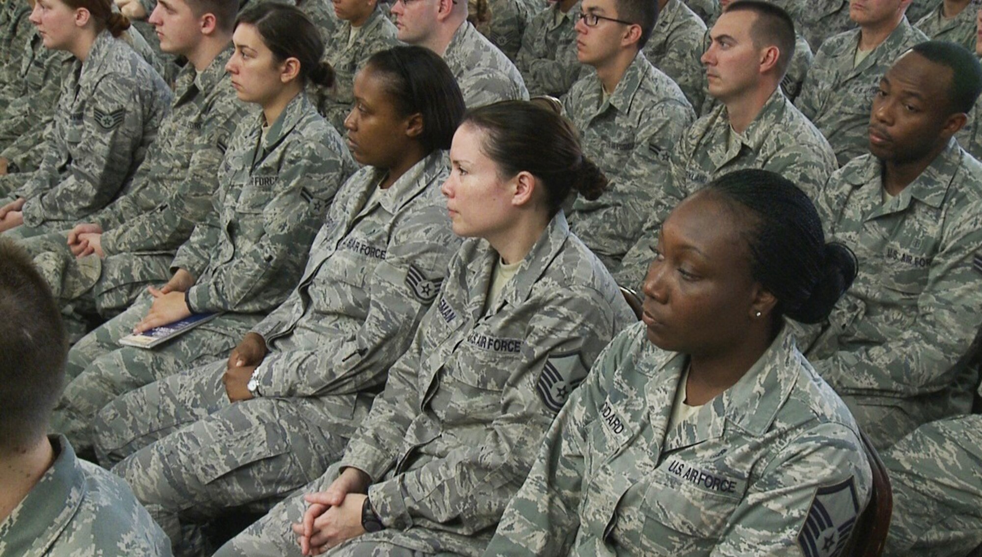 U.S. Air Force Airmen attend training during a stand-down day for Sexual Assault Prevention and Response at Misawa Air Base, Japan, June 24, 2013. Military leaders from every level call on Airmen to not be part of the problem, but part of the solution in the movement toward a new culture that aims to rid sexual assault from the ranks. (U.S. Air Force photo by Senior Airman Ashley Clingerman)