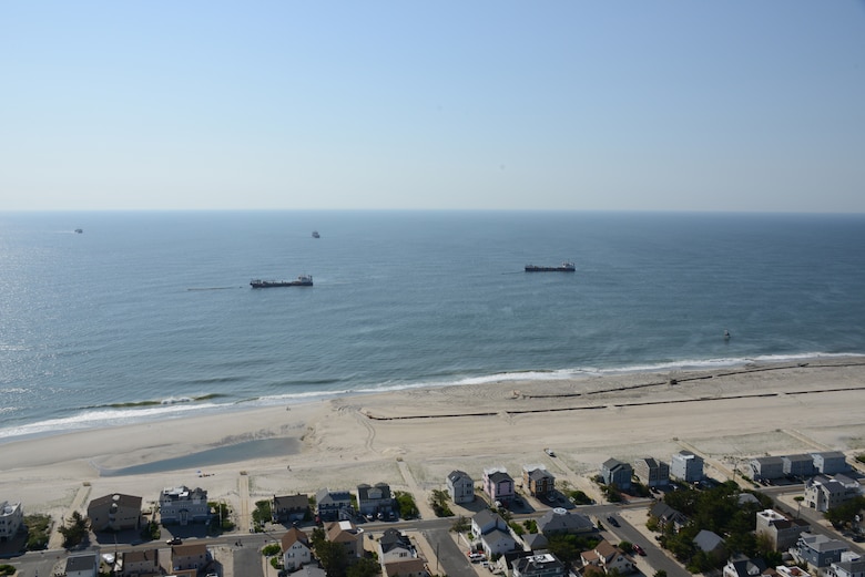 The Dredges Liberty Island, Dodge Island, Padre Island and Terrapin Island, of Great Lakes Dredge & Dock Company, pump sand onto Brant Beach, NJ in June of 2013. The work is part of an effort by the U.S. Army Corps of Engineers Philadelphia District to restore its Coastal Storm Risk Management projects. 