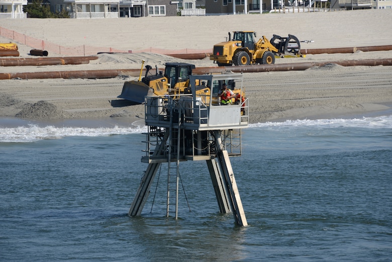 A Coastal Research Amphibious Buggy (CRAB) surveys the surf area of Brant Beach, NJ during a restoration project in June of 2013. The U.S. Army Corps of Engineers Philadelphia District is working to restore its Coastal Storm Risk Management project on Long Beach Island.