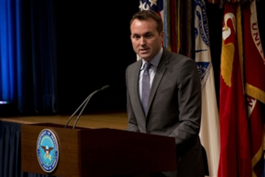 Acting Secretary of the Air Force Eric Fanning, the most senior openly gay appointee in the Department of Defense, speaks at the Defense Department Pride event recognizing Lesbian, Gay, Bisexual and Transgender pride at the Pentagon in Arlington, Va., on June 25, 2013.  Fanning described some of the difficulties and sense of isolation that he and others at the Pentagon endured, as the repeal process of don’t ask, don’t tell, ran its course.  