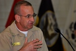 Rear Adm. William Roberts, commandant, Medical, Education and Training Campus, spoke from his heart during his keynote presentation at the June 25 ribbon-cutting ceremony officially opening the Wounded, Ill & Injured Annex at the Navy Operational Support Center, Joint Base San Antonio-Fort Sam Houston. The Annex will serve as an administrative liaison for Navy, Marine Corps and Coast Guard members receiving treatment through the San Antonio Military Medical Center at JBSH-FSH. Annex staff will also provide support to service members' families and a better means of communication, patient advocacy and navigation through complex medical issues while service members receive treatment. The Annex is a detachment of the Naval Health Clinic Corpus Christi.