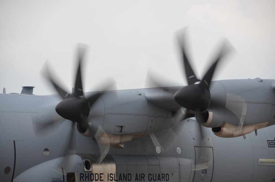 A Rhode Island Air National Guard C-130 sits on the ramp at Bradley Air National Guard Base, East Granby, Conn., June 26, 2013. Connecticut’s 103rd Airlift Wing partnered with the Rhode Island unit to have maintenance equipment transported from Ohio in preparation for Connecticut's future C-130 mission. (U.S. Air National Guard photo by Maj. Jefferson S. Heiland)