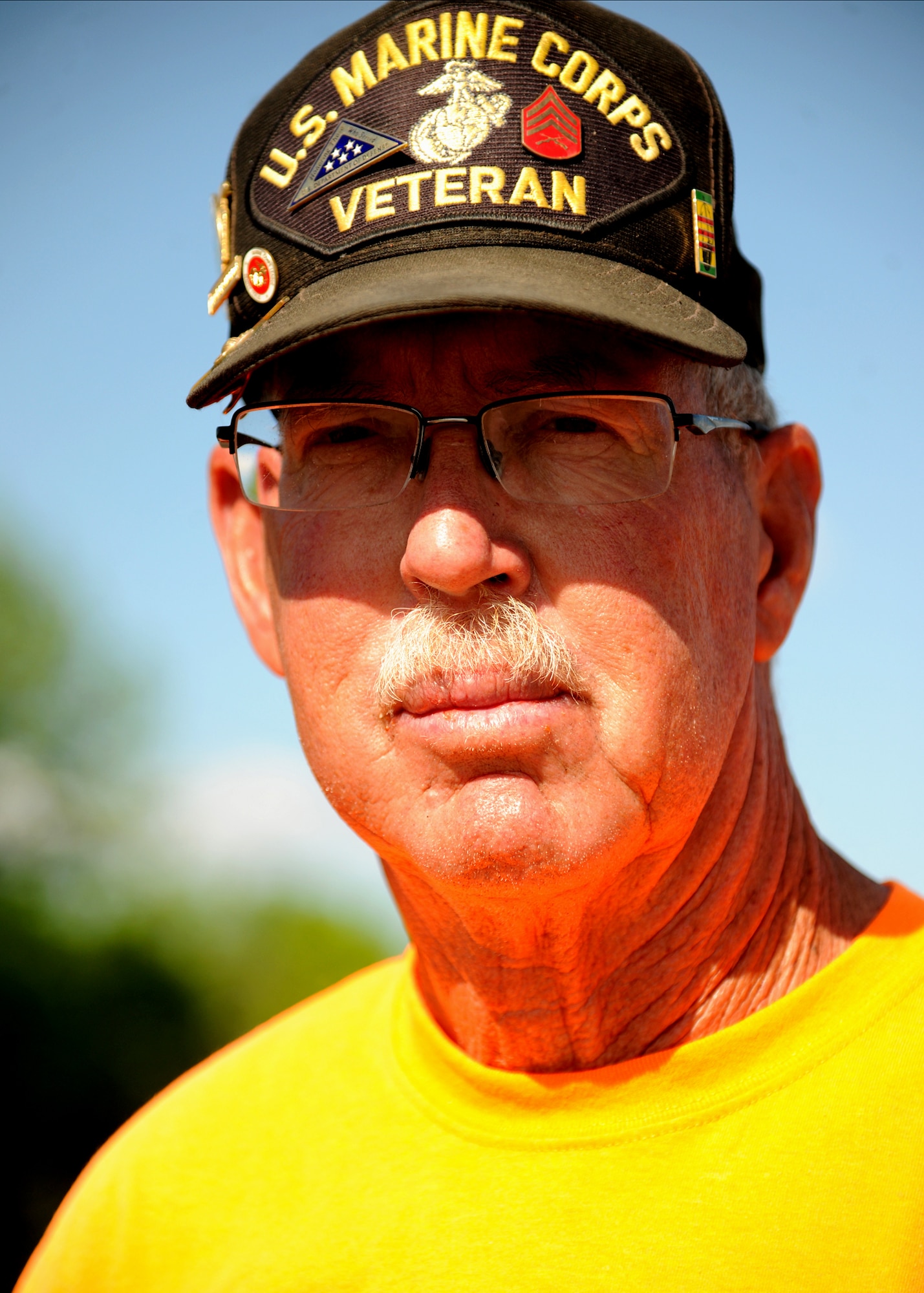 Marine and Navy Reserve veteran Chuck Lewis began a 3,300-mile journey across the United States on March 31, 2013, to raise money for wounded and disabled veterans. Lewis set up camp June 13, 2013, near Grand Forks Air Force Base, N.D. (U.S. Air Force photo/Airman 1st Class Ashley Nicole Taylor)