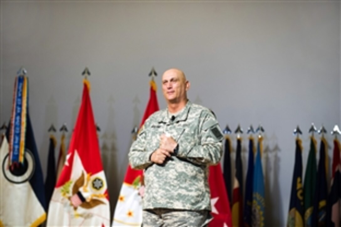 Army Chief of Staff Gen. Ray Odierno listens to questions from soldiers during a town hall meeting on Joint Base Lewis-McChord, Wash., June 26, 2013.