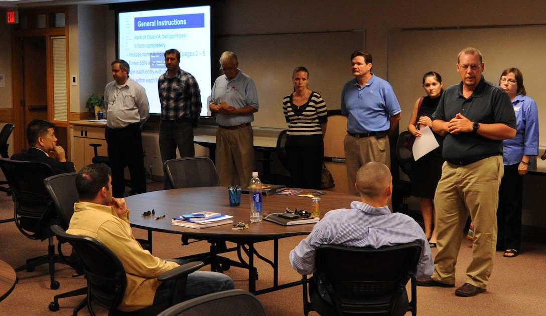 Employers from the local area speak with Airmen about the importance of preparing their resumes prior to separating from the Air Force during a “Meet the Employer” event in the Rushmore Center at Ellsworth Air Force Base, S.D., June 25, 2013. The class provided Airmen with the opportunity to learn more about local businesses and better prepare themselves prior to entering the civilian workforce. (U.S. Air Force photo by Airman 1st Class Hrair H. Palyan/Released)