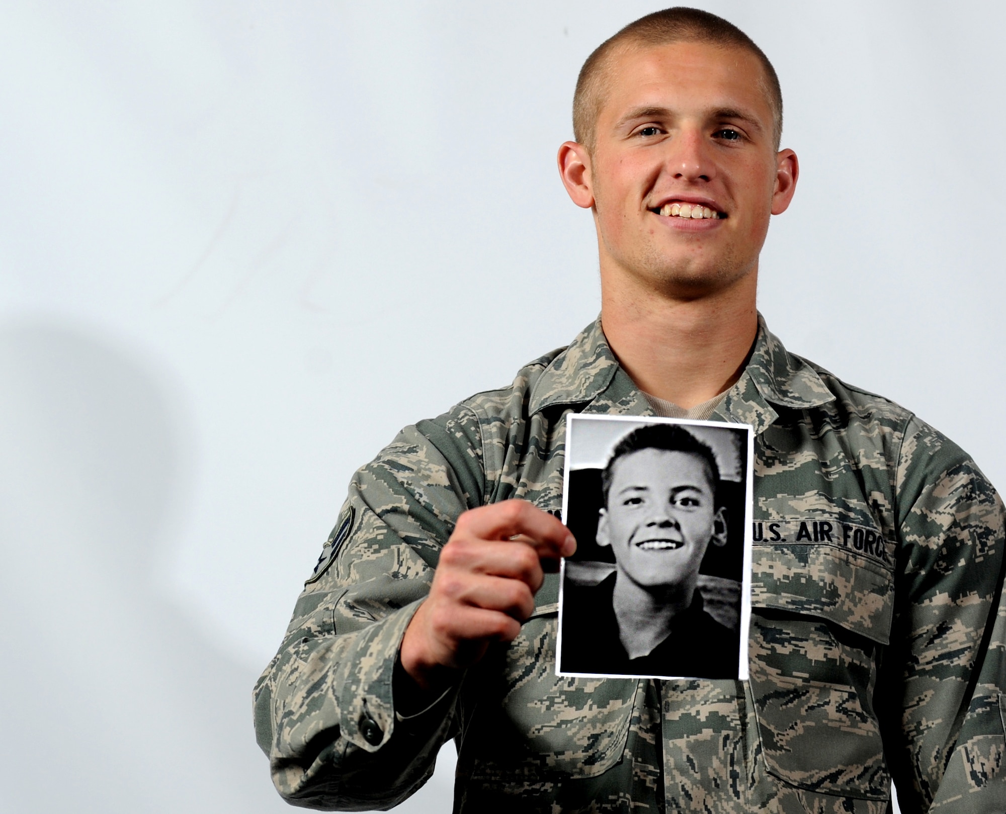U.S. Air Force Airman 1st Class Alexander, 45th Intelligence Squadron analyst at Langley Air Force Base, Va., has gone above and beyond the call of duty to brighten the life of one young boy’s life, Trenton Lindhardt, who suffers from cerebral palsy. Trenton underwent a critical surgery to correct his scoliosis, prompting Alexander to send a care package to Trenton. (U.S. Air Force photo by Airman 1st Class Kimberly Nagle/Released) (Last name withheld for security purposes.)
