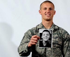 U.S. Air Force Airman 1st Class Alexander, 45th Intelligence Squadron analyst at Langley Air Force Base, Va., has gone above and beyond the call of duty to brighten the life of one young boy’s life, Trenton Lindhardt, who suffers from cerebral palsy. Trenton underwent a critical surgery to correct his scoliosis, prompting Alexander to send a care package to Trenton. (U.S. Air Force photo by Airman 1st Class Kimberly Nagle/Released) (Last name withheld for security purposes.)