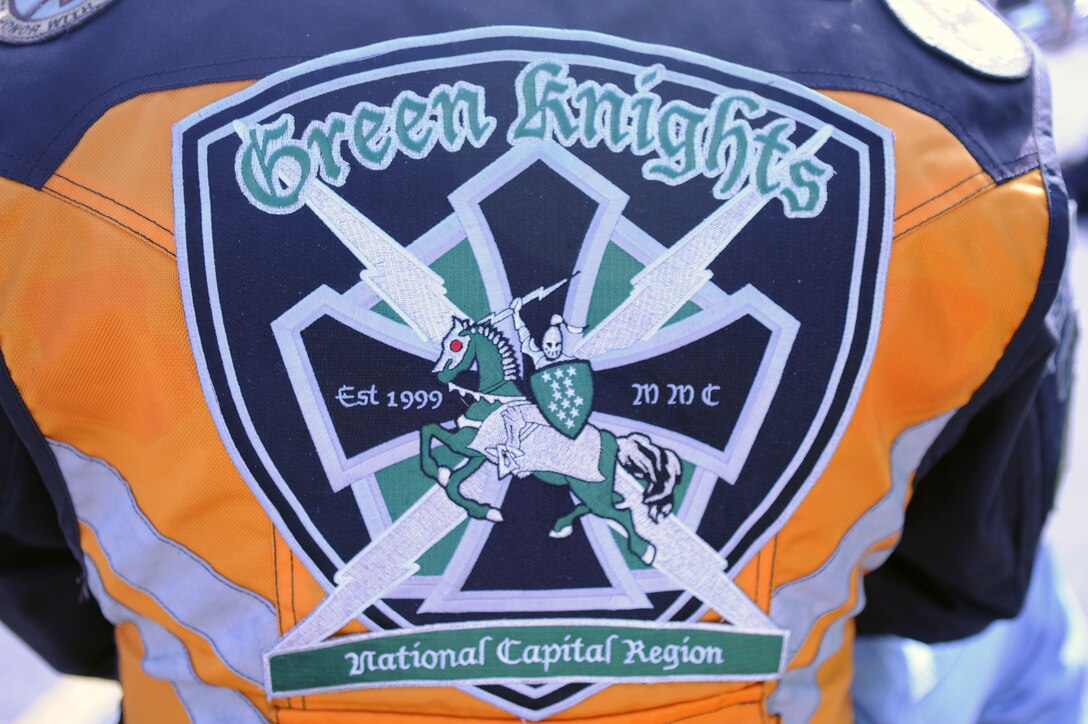 The Green Knights emblem is worn on club members jackets. It represents a proud tradition of safety, comaraderie and companionship. (U.S. Air Force Photo by Airman 1st Class Joshua R. M. Dewberry)