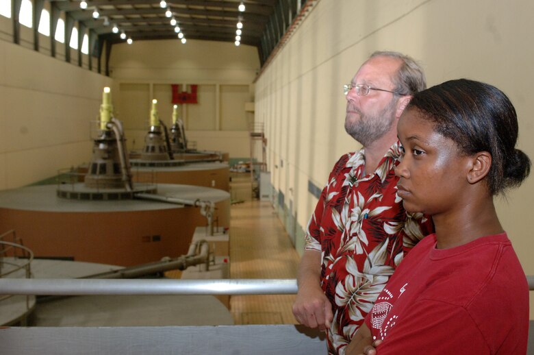 Big Picture High School Teachers Wayne Birch and Lakeshia Wright tour Old Hickory Dam Hydropower Plant in Hendersonville, Tenn., June 12, 2013.  The teachers were participating in a teacher externship program with the U.S. Army Corps of Engineers Nashville District to help develop project based learning curriculum.  The Nashville District works with schools, teachers and students involved in science, technology, engineering and mathematics programs. 