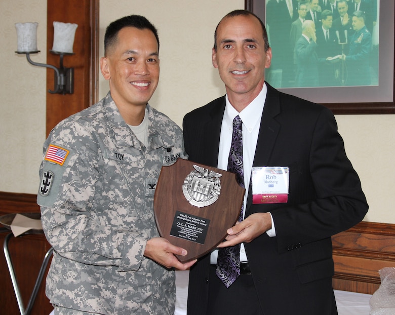 Col. Mark Toy, commander of the Los Angeles Ditrict of the U.S. Army Corps of Engineers, was honored by the Los Angeles Chapter of the Society of American Military Engineers during a luncheon June 11. 