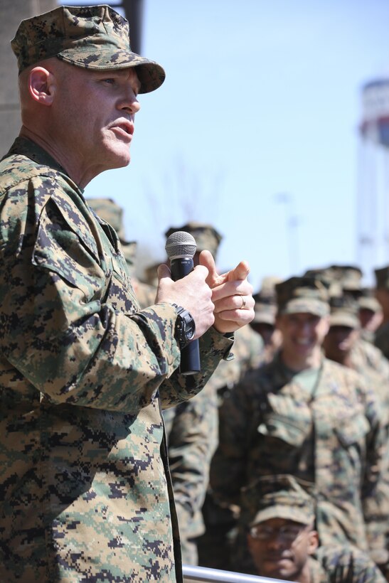Sgt. Maj. Micheal P. Barrett, the 17th Sergeant Major of the Marine Corps, visits Marine Corps Support Facility, New Orleans, La., Feb. 26, 2013. (U.S. Marine Corps photo by Cpl. Tia Dufour)