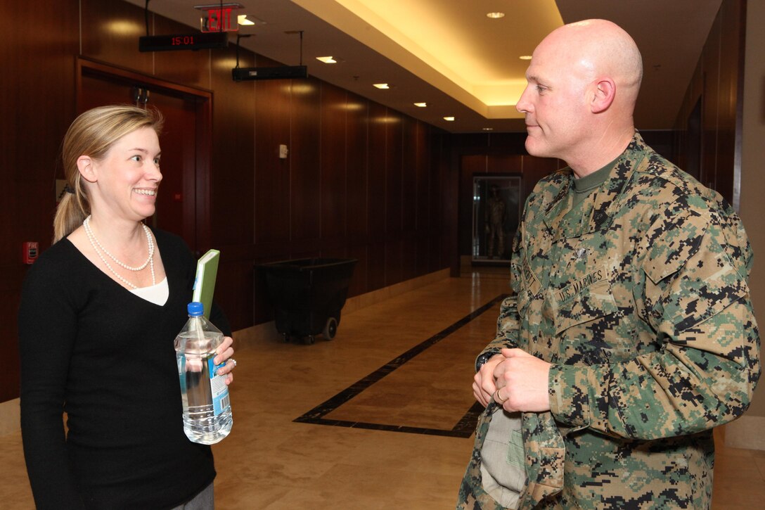 Sgt. Maj. Micheal P. Barrett, the 17th Sergeant Major of the Marine Corps, visits Marine Corps Support Facility, New Orleans, La., Feb. 26, 2013. (U.S. Marine Corps photo by Cpl. Tia Dufour)