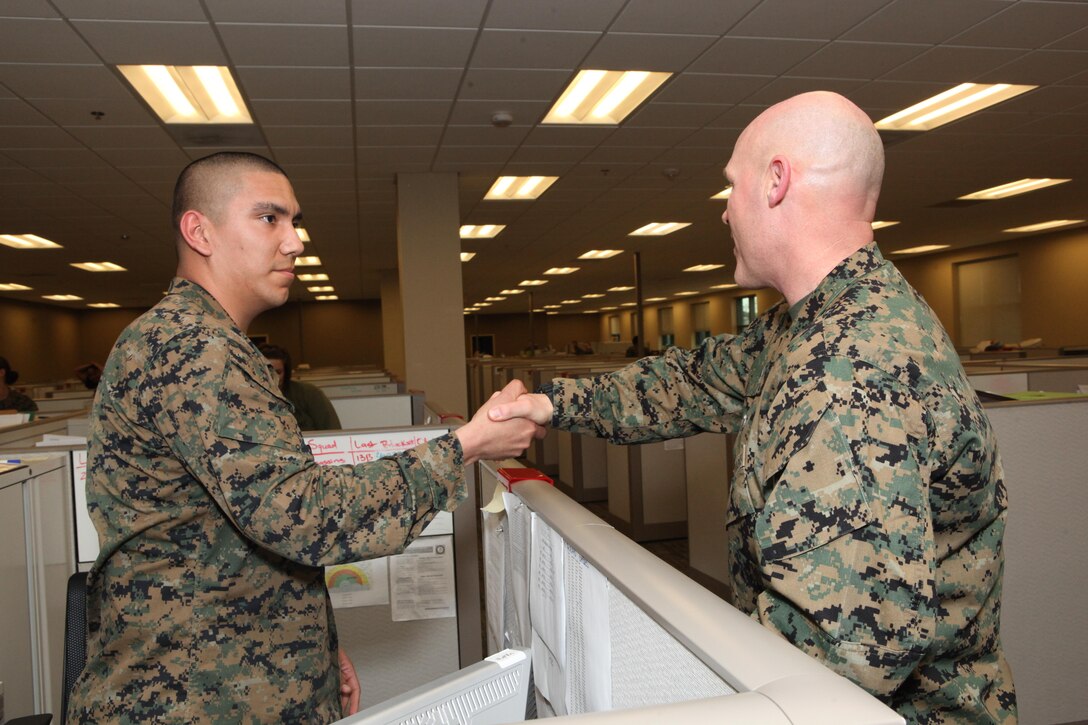 Sgt. Maj. Micheal P. Barrett, the 17th Sergeant Major of the Marine Corps, visits Marine Corps Support Facility, New Orleans, La., Feb. 26, 2013. (U.S. Marine Corps photo by Cpl. Tia Dufour)