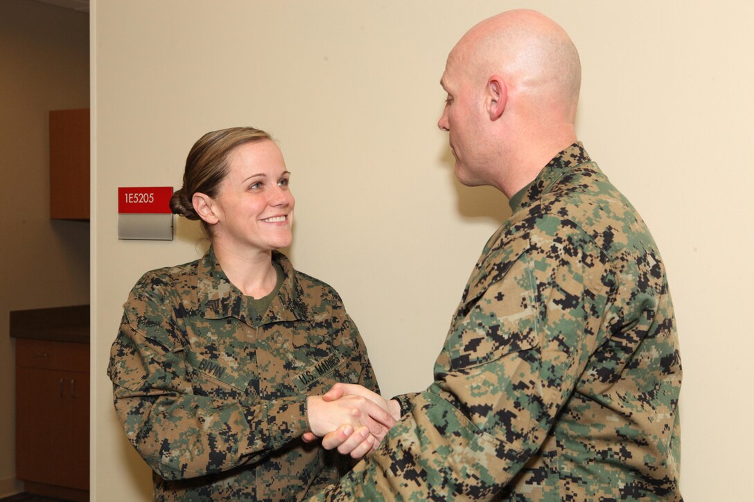 Sgt. Maj. Micheal P. Barrett, the 17th Sergeant Major of the Marine Corps, visits Marine Corps Support Facility, New Orleans, La., Feb. 26, 2013. (U.S. Marine Corps photo by Cpl. Tia Dufour)