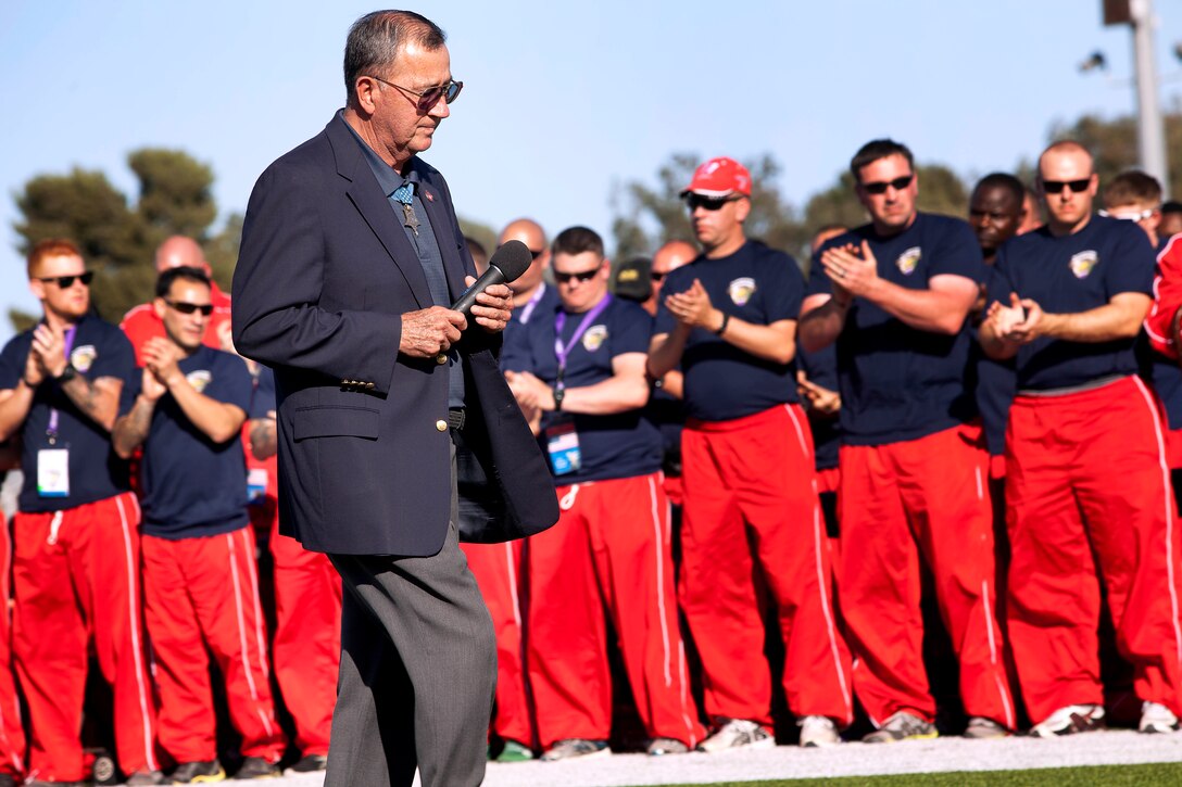 Retired Col. Jay R. Vargas, a Congressional Medal of Honor recipient, gave a speech during the opening ceremony of the Marine Corps Trials here Feb. 28.

Wounded and ill Marines will be competing in the 2013 Marine Corps Trials here March 1-6. 
