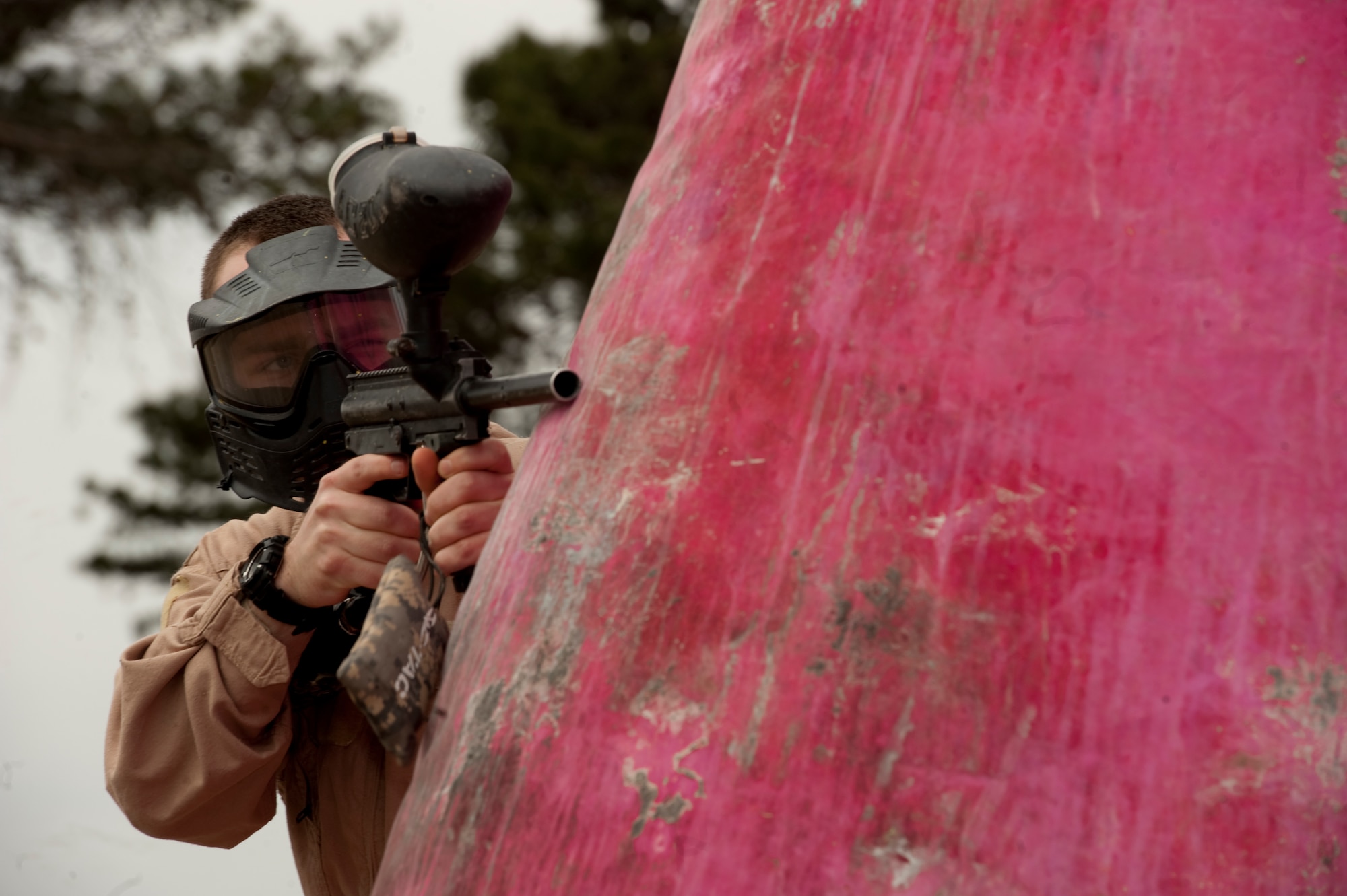 Members of Hurlburt Field and the 7th Special Forces Group participate in an afternoon of free paintball at Hurlburt Field, Fla., March 1, 2013.  The event encouraged camaraderie amongst participants from both branches of the military. (U.S. Air Force Photo/Airman 1st Class Naomi M. Griego)