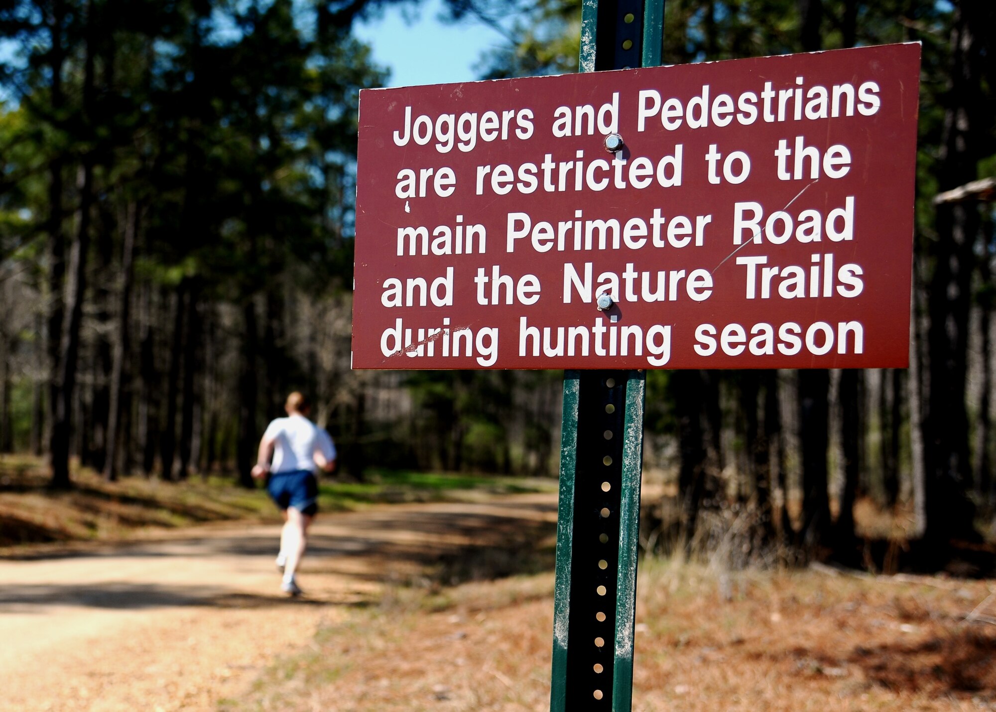Shotgun Road is now open to all joggers and pedestrians as hunting season on Columbus Air Force Base ended Feb. 28. The road will close again at the beginning of the 2013-2014 deer hunting season in the fall.  (U.S. Air Force Photo/Airman 1st Class Charles Dickens)
