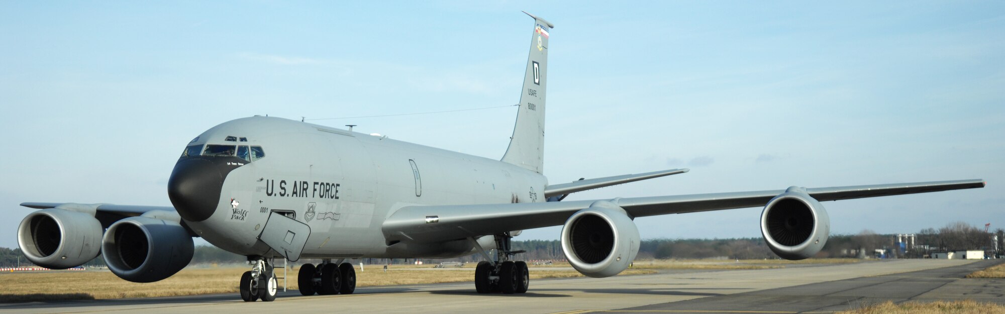 Following a refueling exercise Feb. 27, 2013, over the northern coast of Norfolk, England, a KC-135R Stratotanker from RAF Mildenhall, England, parks on the tarmac at RAF Mildenhall. The exercise included refueling F-15C Eagle and F-15E Strike Eagle aircraft from RAF Lakenheath, England. (U.S. Air Force photo by Airman 1st Class Dillon Johnston/Released)