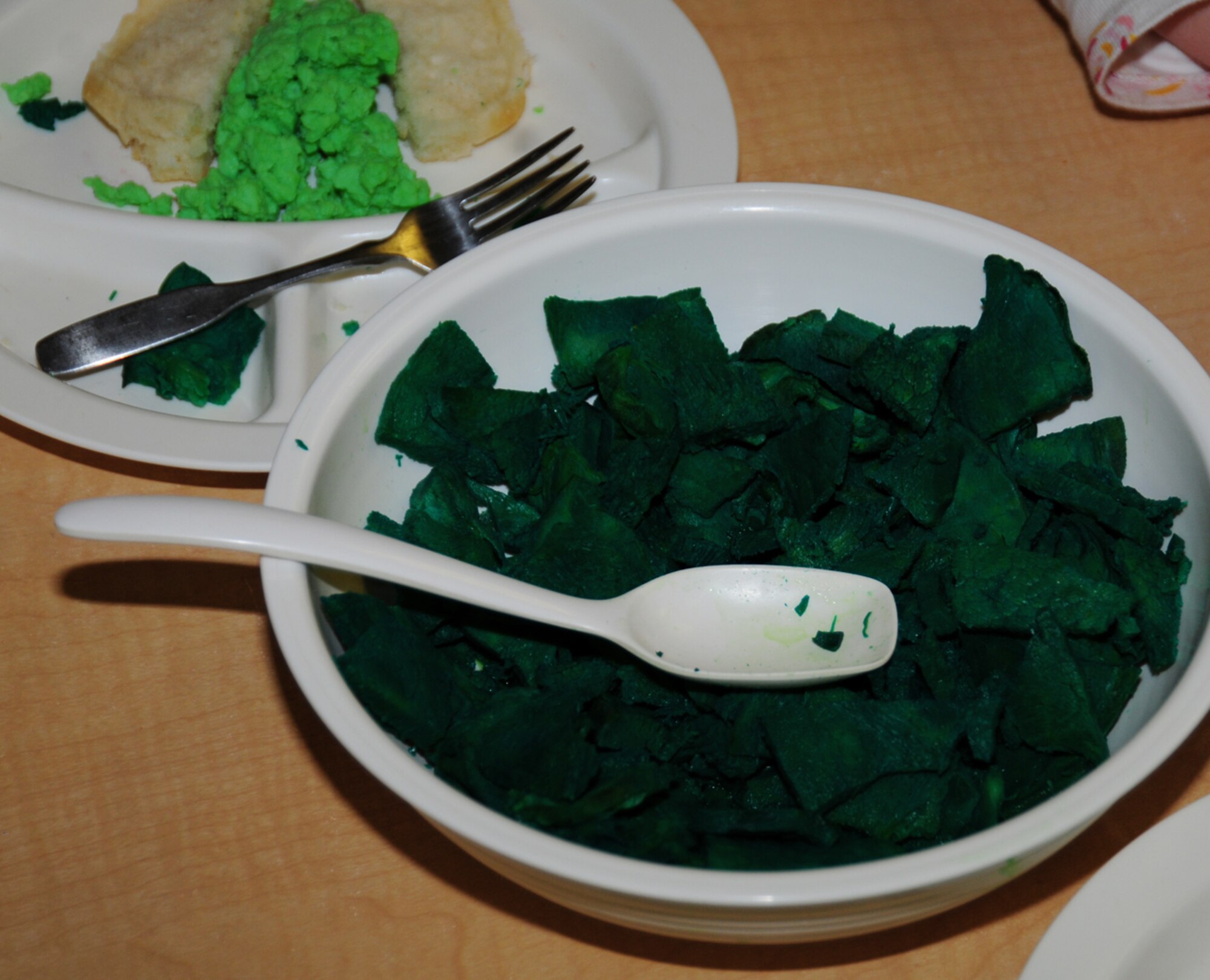 Green eggs and ham is served to children at breakfast to celebrate Dr. Seuss’s birthday, March 1, 2013, at the 100th Force Support Squadron Child Development Center, RAF Mildenhall, England. March 1 is Read Across America Day, which is a nationwide observance coinciding with the birthday of Dr. Seuss Geisel, the author of many popular children's books.  In 1997, the National Education Association pushed for a special day to celebrate reading throughout the United States. This idea proved to be a popular one; the first Read Across America Day was held March 2, 1998. (U.S. Air Force photo by Karen Abeyasekere/Released)